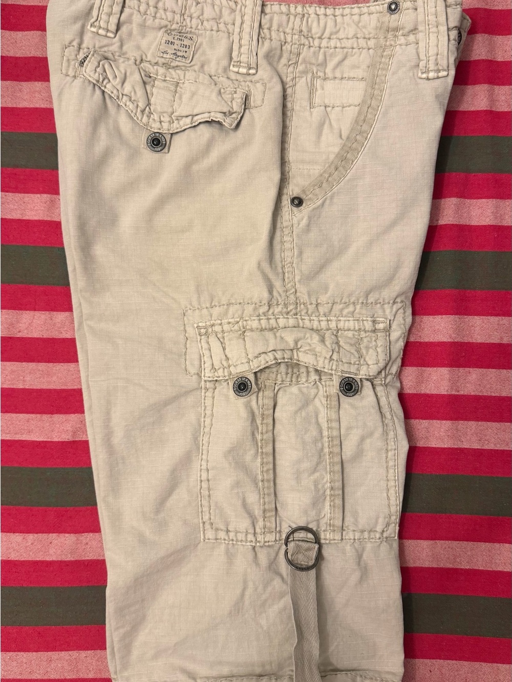 Guess Men's Light Beige Cargo Pants with Utility Pockets